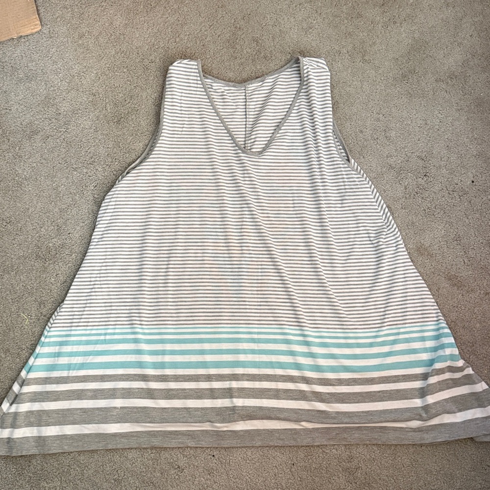 LuLaRoe Gray and Aqua Striped Tank Top